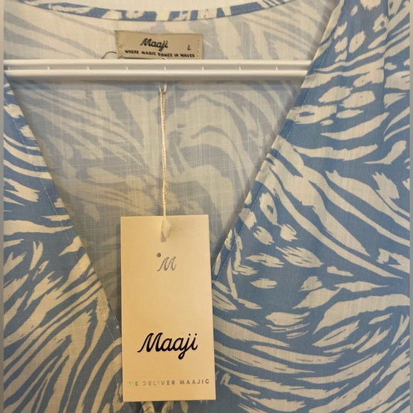 NWT Maaji white and blue boho tunic or coverup size L - Picture 5 of 14